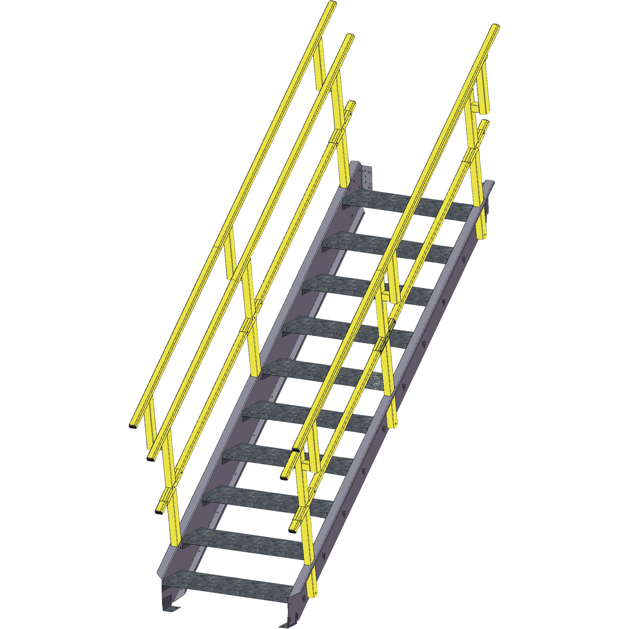 Equipto OSHA Industrial Steel Stairway, 36in.W Tread, 16 Stairs, 146in. Stair Height
